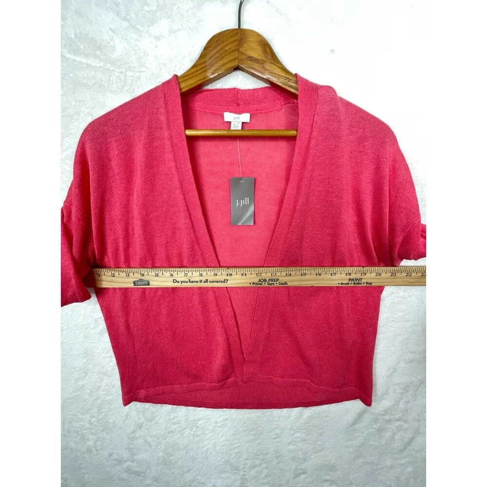 J. Jill Sweater Linen Blend Open Front Womens XS Pink Shrug Cardigan New NWT - Picture 8 of 11